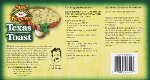 Joseph Campione Hearth Baked 5 Cheese Texas Toast Slices 8 Count Perspective: back