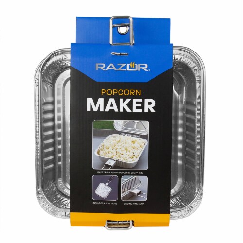 Razor Popcorn Maker With Four Aluminum Foil Pans Wooden Handle And Ring Lock Perspective: back