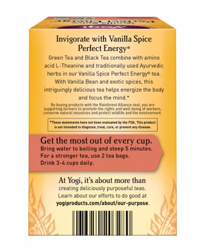 Yogi® Perfect Energy Vanilla Spice Tea Bags Perspective: back