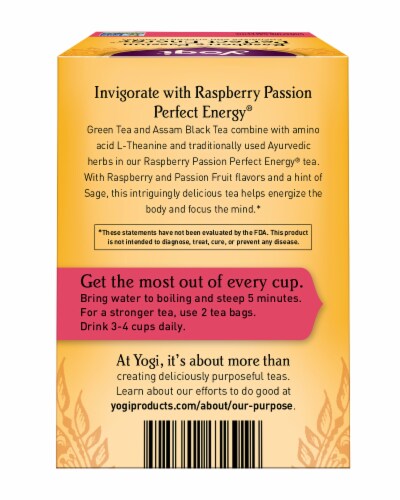 Yogi Perfect Energy Raspberry Passion Tea Bags Perspective: back