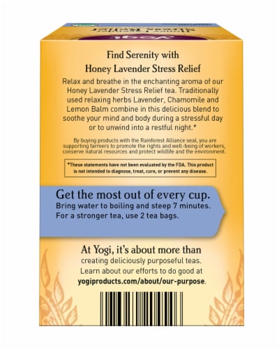 Yogi Honey Lavender Stress Relief Organic Herbal Tea Bags Perspective: back