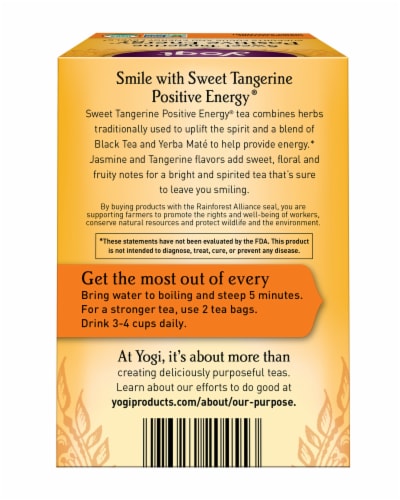 Yogi Sweet Tangerine Positive Energy Tea Bags Perspective: back