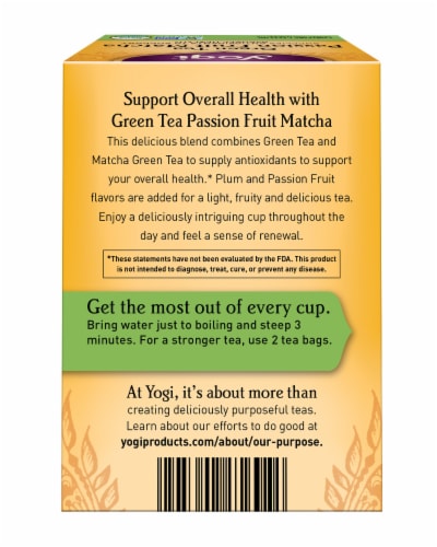 Yogi Passion Fruit Matcha Green Tea Bags Perspective: back