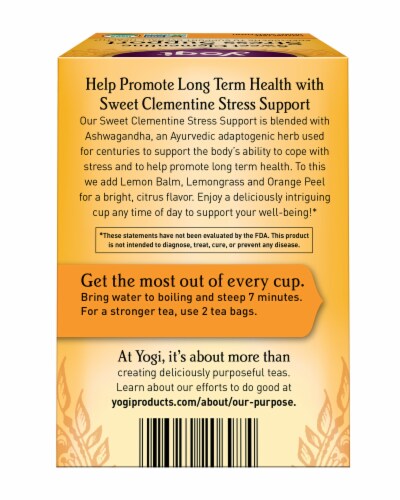 Yogi Sweet Clementine Stress Support Caffeine Free Tea Bags Perspective: back