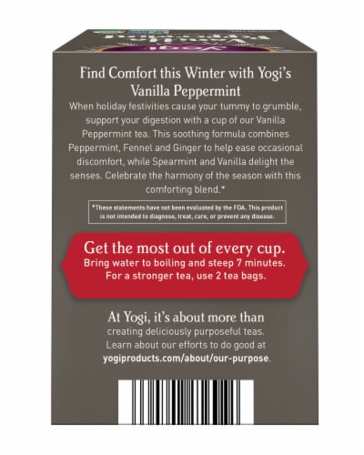 Yogi Vanilla Peppermint Organic Herbal Tea Bags Perspective: back
