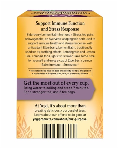Yogi Elderberry Lemon Balm Immune + Stress Herbal Organic Tea Bags Perspective: back