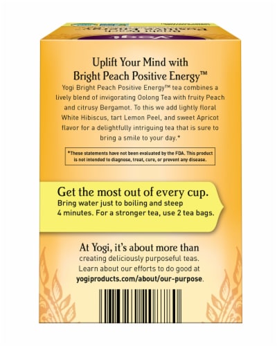 Yogi Bright Peach Positive Energy Organic Oolong Tea Bags Perspective: back
