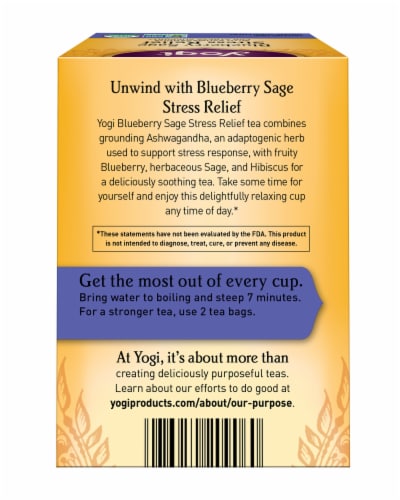 Yogi Blueberry Sage Stress Relief Organic Herbal Tea Bags Perspective: back