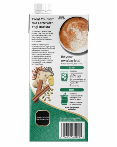 Yogi Barista Caffeine free Organic Chai Latte Herbal Tea Concentrate Perspective: back