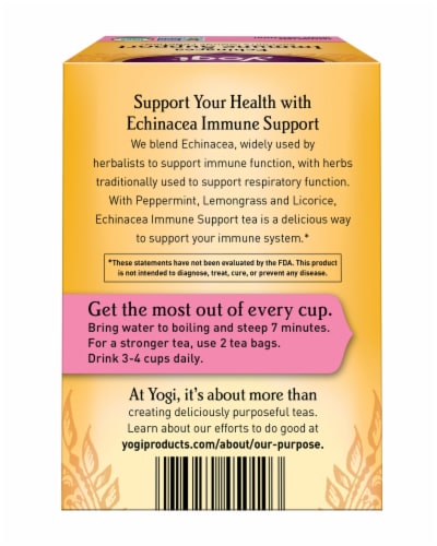 Yogi Echinacea Immune Support Caffeine Free Tea Bags Perspective: back