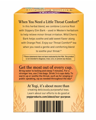 Yogi Throat Comfort Tea Bags Perspective: back