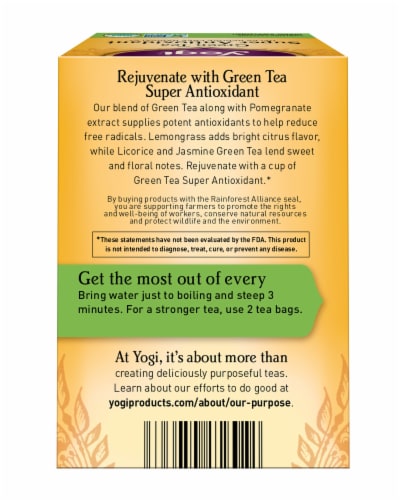 Yogi Green Tea Super Antioxidant Organic Green Tea Bags Perspective: back