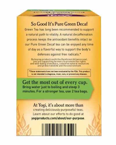 Yogi Pure Green Decaffeinated Tea Bags Perspective: back