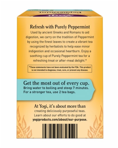 Yogi Organic Purely Peppermint Caffeine Free Tea Bags Perspective: back