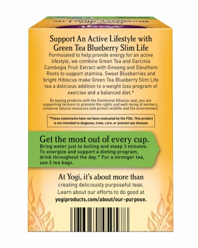 Yogi Green Tea Blueberry Slim Life Organic Green Tea Bags Perspective: back