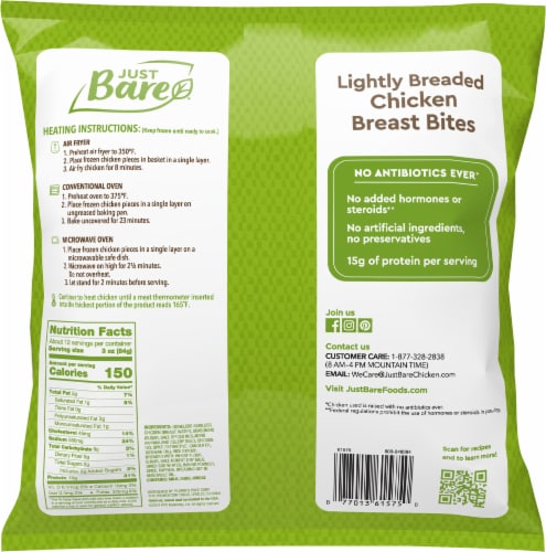Just Bare® Lightly Breaded Chicken Breast Bites Perspective: back