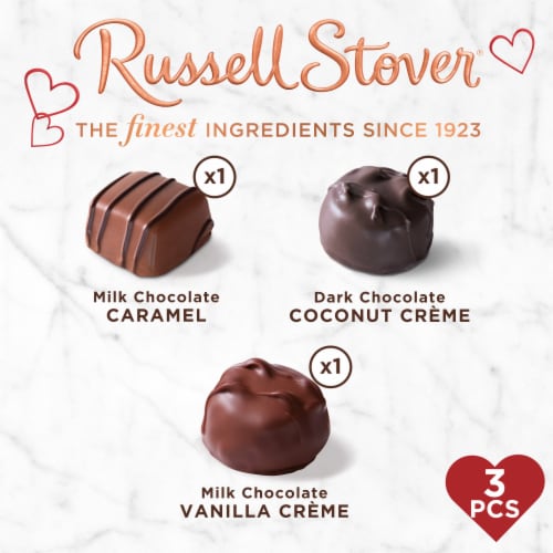 RUSSELL STOVER Valentine's Day Conversation Heart Assorted Milk & Dark Chocolate Gift Box Perspective: back