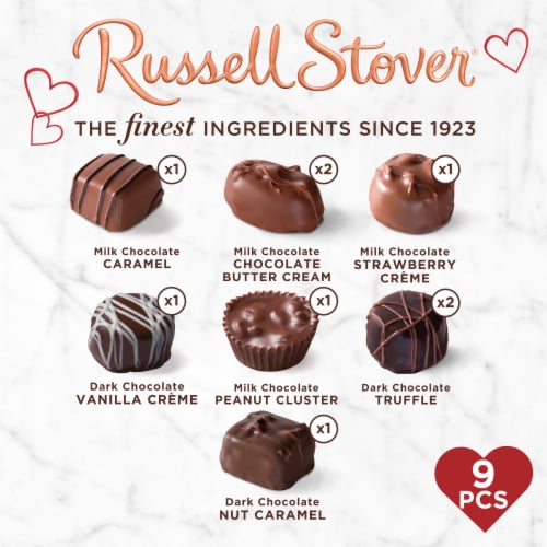 RUSSELL STOVER Valentine's Day Romantic Roses Assorted Milk & Dark Chocolate Heart Gift Box Perspective: back