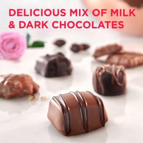 Russell Stover® Assorted Milk & Dark Chocolates Sequin Heart Valentine Candy Gift Box Perspective: back