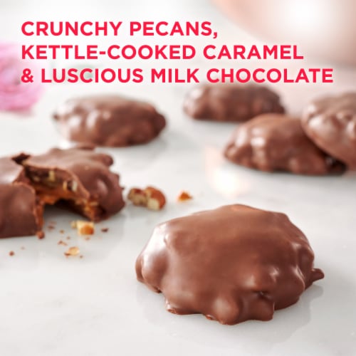 RUSSELL STOVER Valentine's Day Clear Heart Pecan Delights Milk Chocolate Candy Gift Box Perspective: back