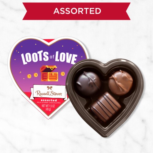 RUSSELL STOVER Valentine's Day Video Gamer Heart Assorted Milk & Dark Chocolate Gift Box Perspective: back