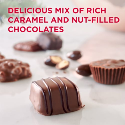 RUSSELL STOVER Christmas Caramels & Nuts in Milk & Dark Chocolate Gift Box Perspective: back