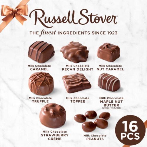 RUSSELL STOVER Assorted Milk Chocolate Candy Gift Box Perspective: back