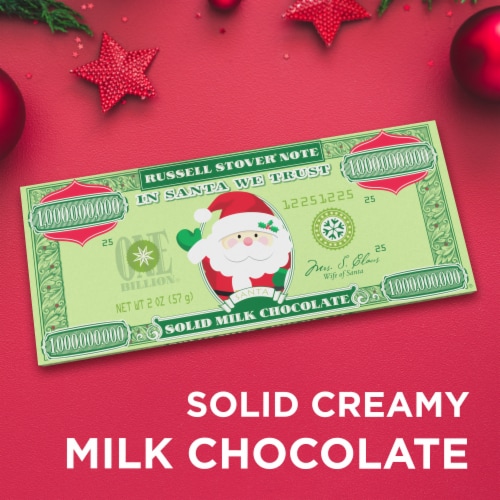 RUSSELL STOVER Christmas Santa Solid Milk Chocolate Money Bar Perspective: back