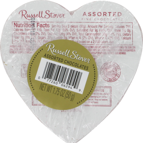 Russell Stover Assorted Chocolates in Heart Shaped Valentine Pal Box Perspective: back