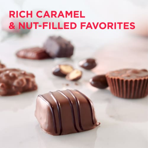 Russell Stover Caramels & Nuts Chocolate Valentine Candy Gift Box Perspective: back