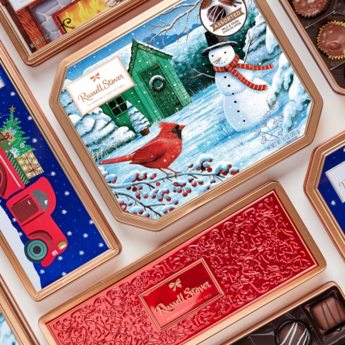 RUSSELL STOVER Christmas Traditional Classic Assorted Milk & Dark Chocolate Gift Tin Perspective: back