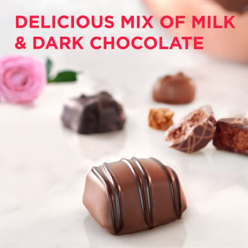 Russell Stover® Assorted Milk & Dark Chocolate Red Foil Heart Valentine Candy Git Box Perspective: back