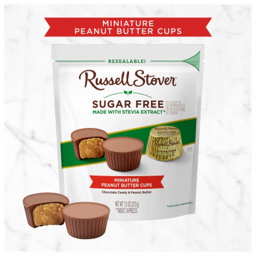 RUSSELL STOVER Sugar Free Miniature Peanut Butter Cup Chocolate Candy Bag Perspective: back