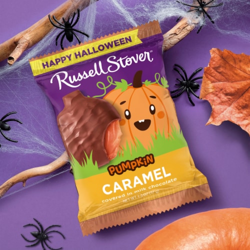 RUSSELL STOVER Halloween Milk Chocolate Caramel Candy Pumpkin, 1.3 oz Perspective: back