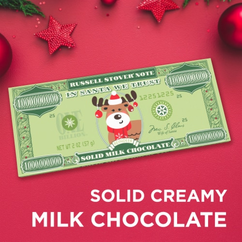 RUSSELL STOVER Christmas Reindeer Solid Milk Chocolate Candy Money Bar Perspective: back