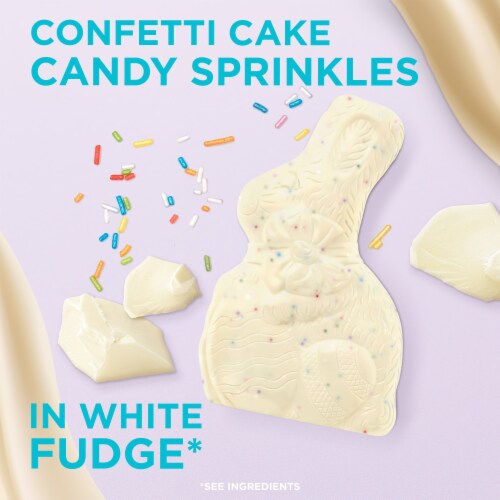 RUSSELL STOVER Easter Bunny Solid White Fudge Confetti Cake Candy Rabbit Perspective: back