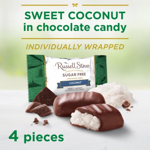 RUSSELL STOVER Sugar Free Coconut in Chocolate Candy, 2 oz bag Perspective: back