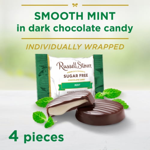 RUSSELL STOVER Sugar Free Dark Chocolate Mint Patties Candy, 2 oz bag Perspective: back