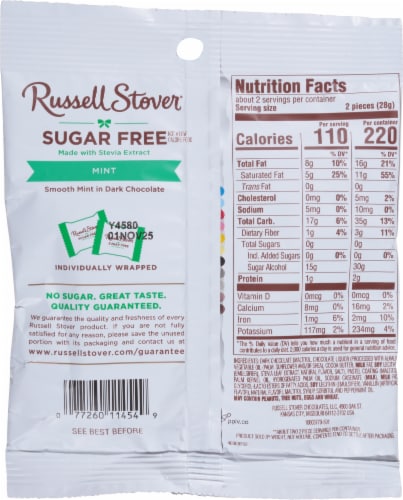 RUSSELL STOVER Sugar Free Dark Chocolate Mint Patties Candy, 2 oz bag Perspective: back