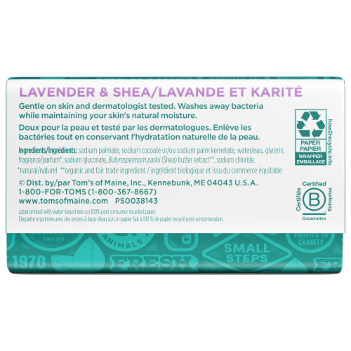 Tom's of Maine Natural Beauty Bar Soap Lavender & Shea With Raw Shea Butter Perspective: back