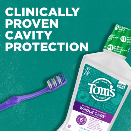 Tom's of Maine Whole Care Natural Fluoride Mouthwash Fresh Mint Perspective: back