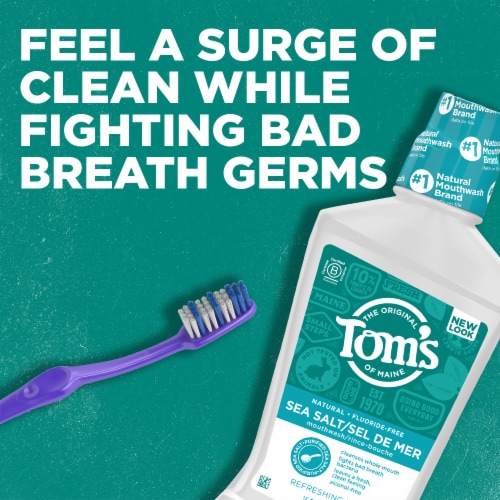Tom's of Maine Sea Salt Alcohol-Free Natural Mouthwash Refreshing Mint Perspective: back