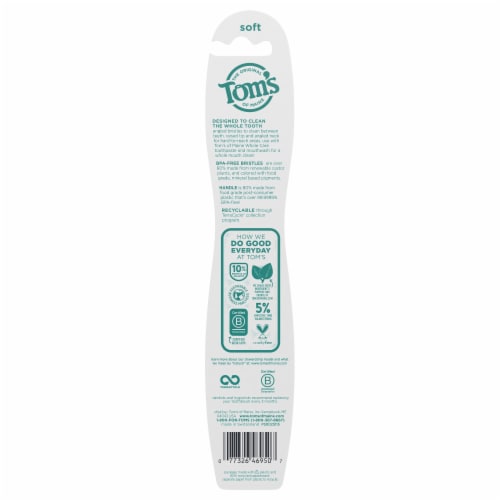 Tom's of Maine Whole Care Natural Toothbrush with 80% Recycled Plastic Handle & Soft Bristles Perspective: back