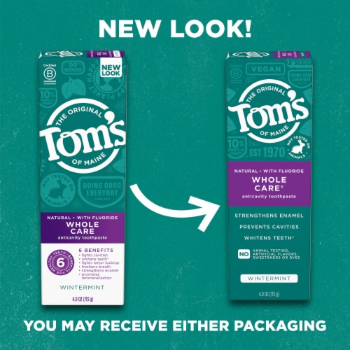 Tom's of Maine Whole Care Natural Toothpaste with Fluoride Wintermint Perspective: back