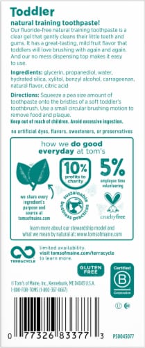 Tom's of Maine Natural Fluoride-Free Toddler Training Toothpaste Mild Fruit Perspective: back