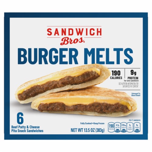 Sandwich Bros Angus Beef Patty Cheeseburger Pita Pocket Sandwiches Frozen Meal Perspective: back