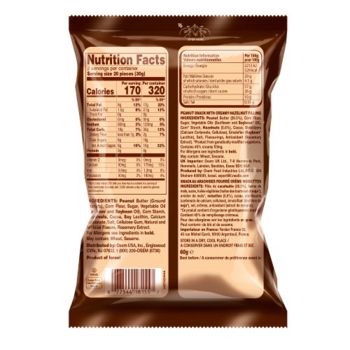 Osem Bamba Peanut Snack with Hazelnut Cream Filling Perspective: back
