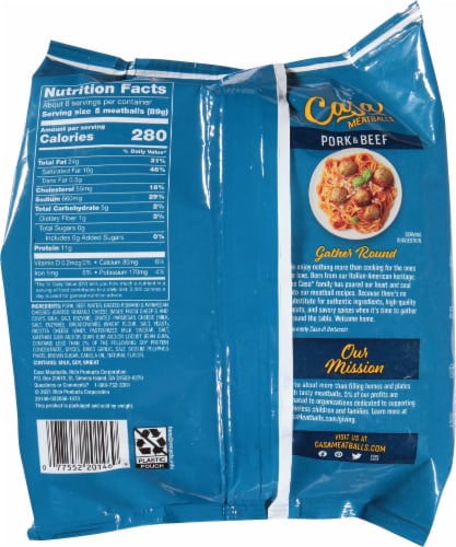 Casa Frozen Meatballs Pork & Beef Frozen Meatballs With Parmasan, Romano, & Ricotta Cheese Perspective: back