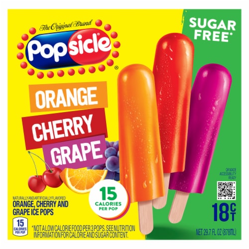 Popsicle Sugar Free Orange Cherry Grape Frozen Variety Pack Ice Pops Perspective: back