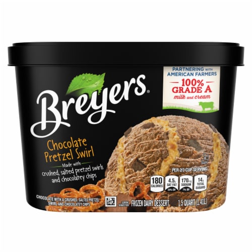 Breyers 100% Grade A Milk Chocolate Pretzel Swirl Salted Pretzel Swirls & Chocolate Chips Ice Cream Perspective: back
